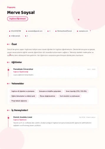 Yabancı Dil Öğretmeni Cv Örnekleri cv indir